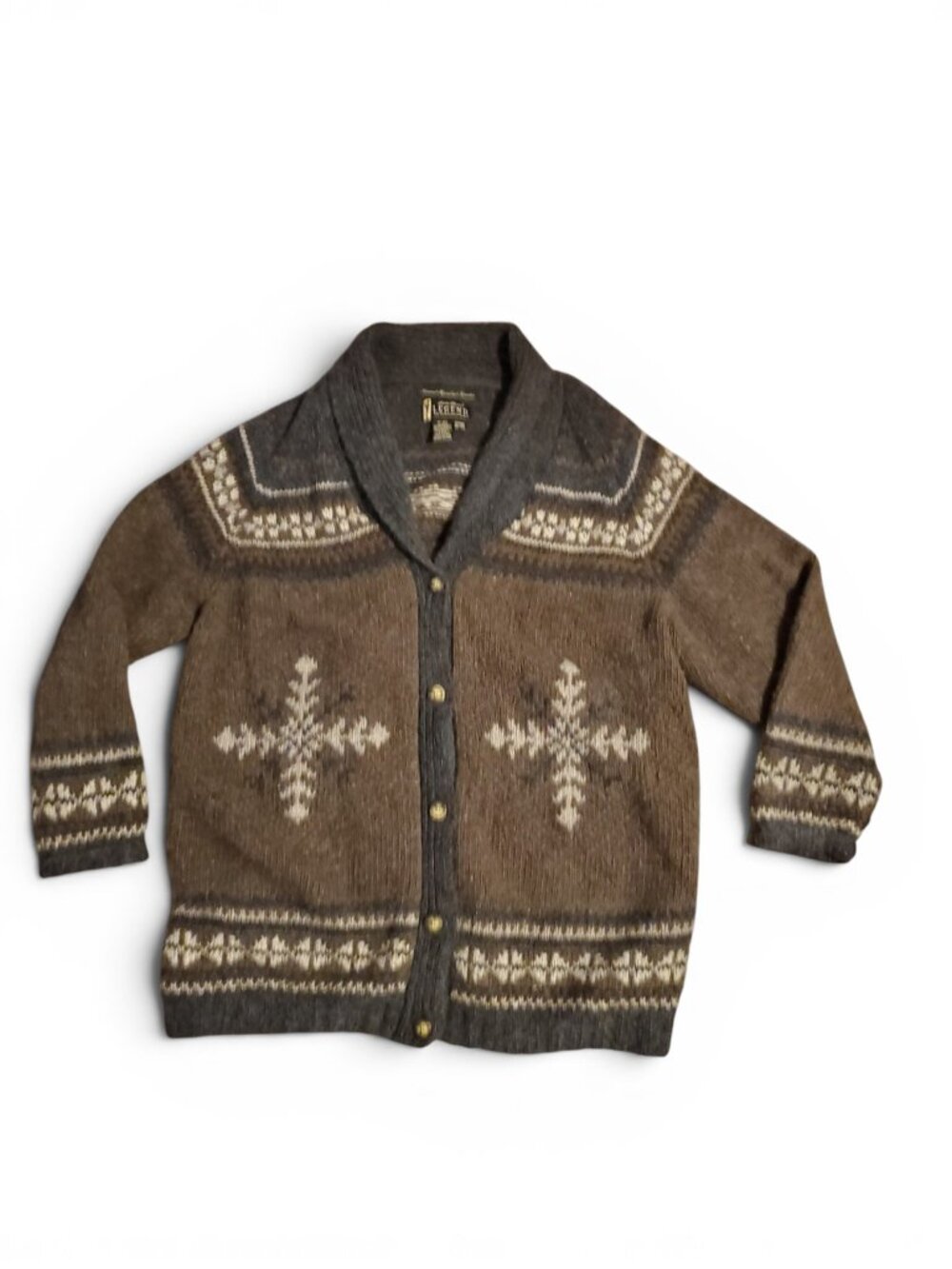 Vintage Mohair Merino Wool Fair Isle Gray Brown Button Up Fisherman Cardigan